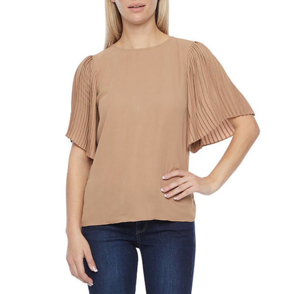 Blouse Worthington Women    Size 3X  color maple taffy  Flutter Sleeve Crew Neck